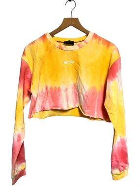 White fox Women’s Yellow & Pink Tie-Dye Cropped Sweatshirt size medium